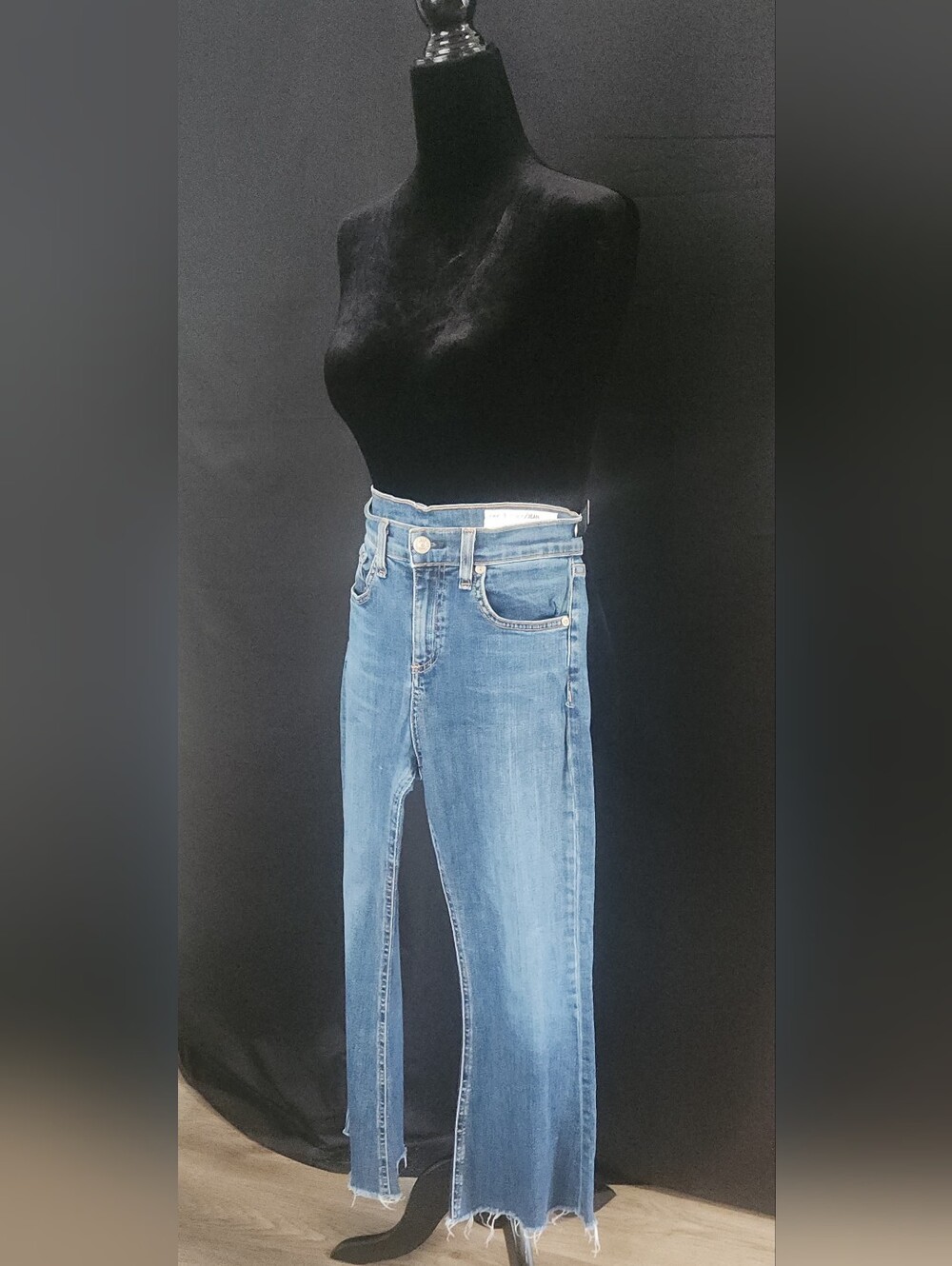 Rag & Bone Flexi Raw Hem Ankle Flare Jeans in Paz Blue - Picture 9 of 16